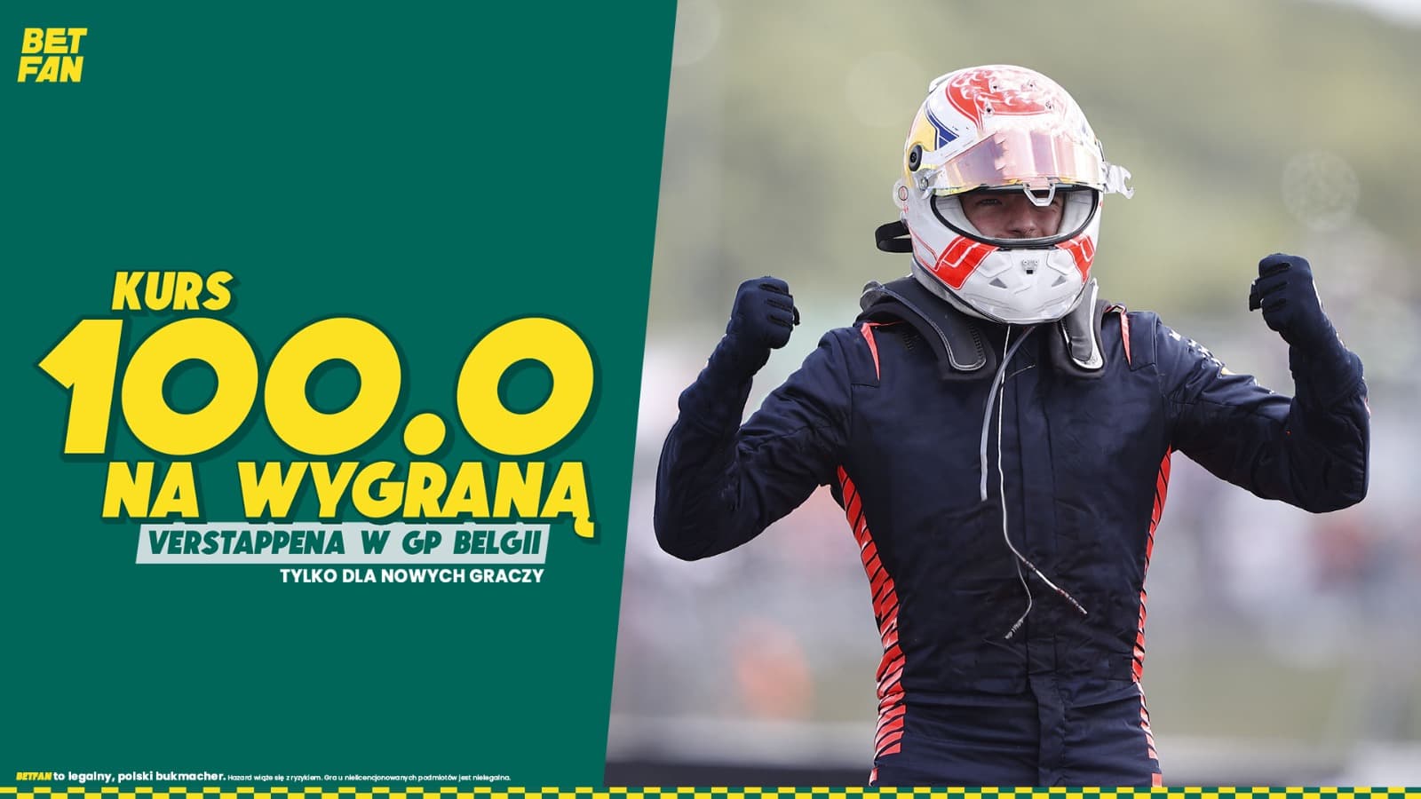 Kurs 100.0 na wygraną Maxa w GP Belgii